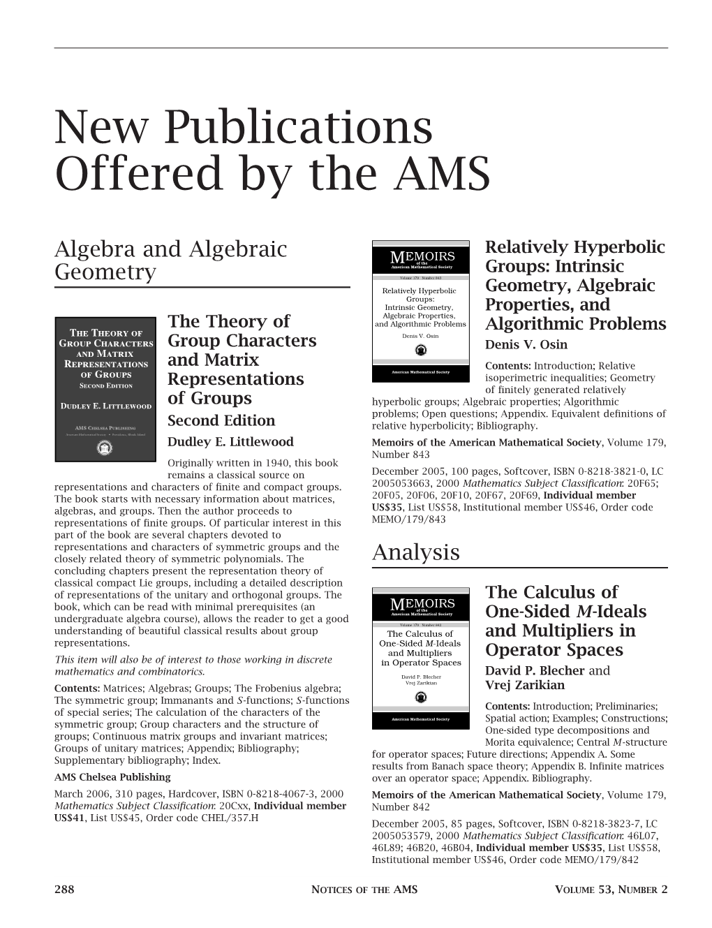 New Publications Offered by the AMS