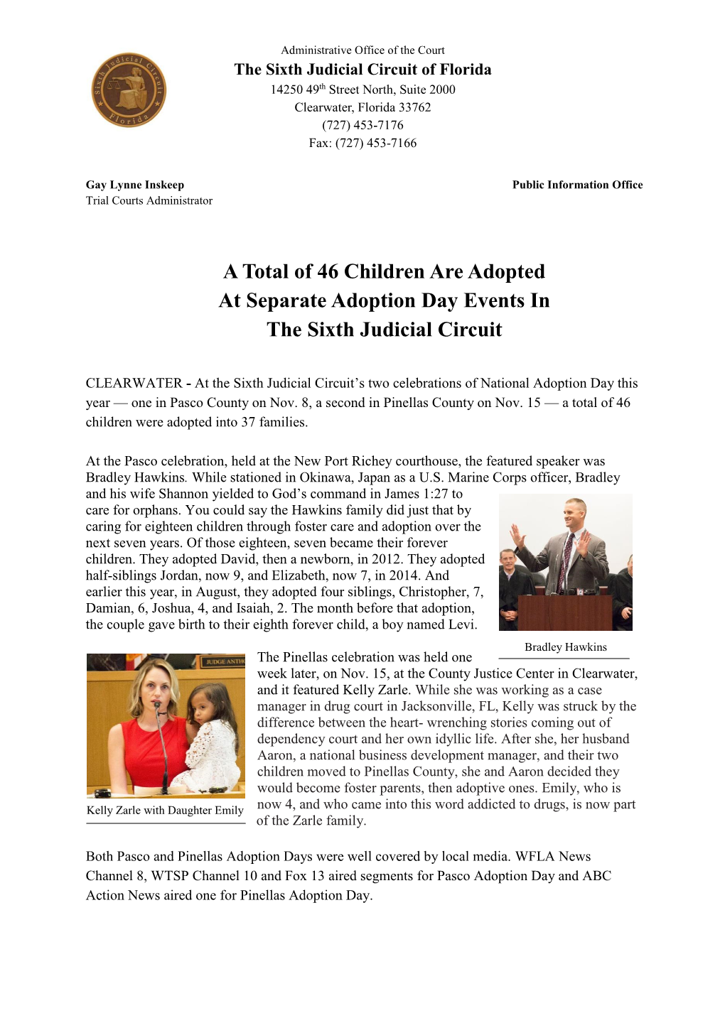 A Total of 46 Children Are Adopted at Separate Adoption Day Events in the Sixth Judicial Circuit