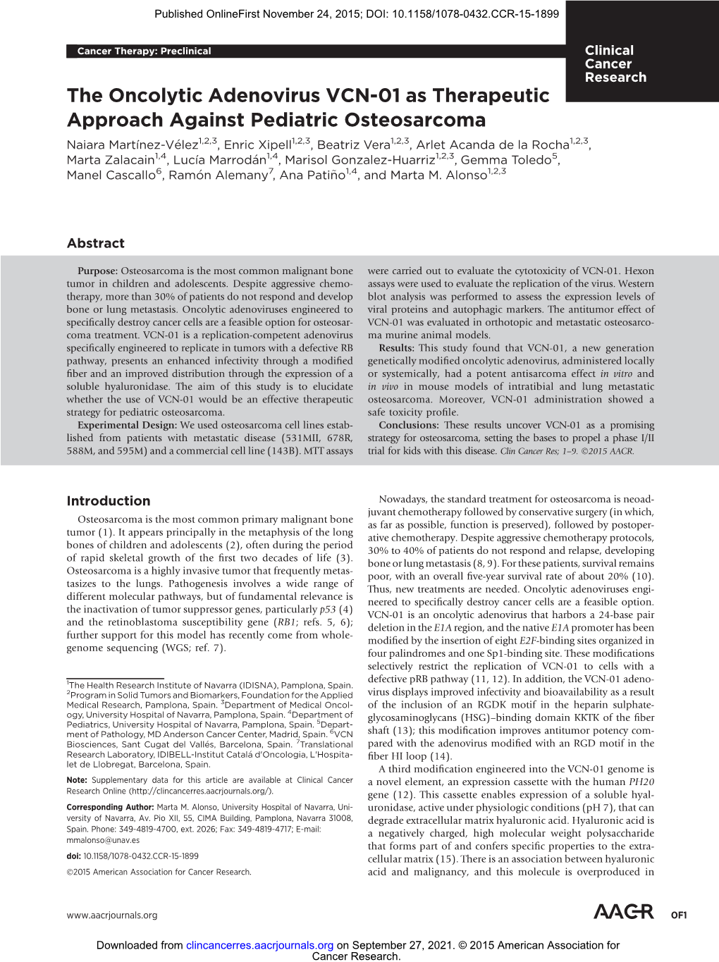 The Oncolytic Adenovirus VCN-01 As Therapeutic Approach Against