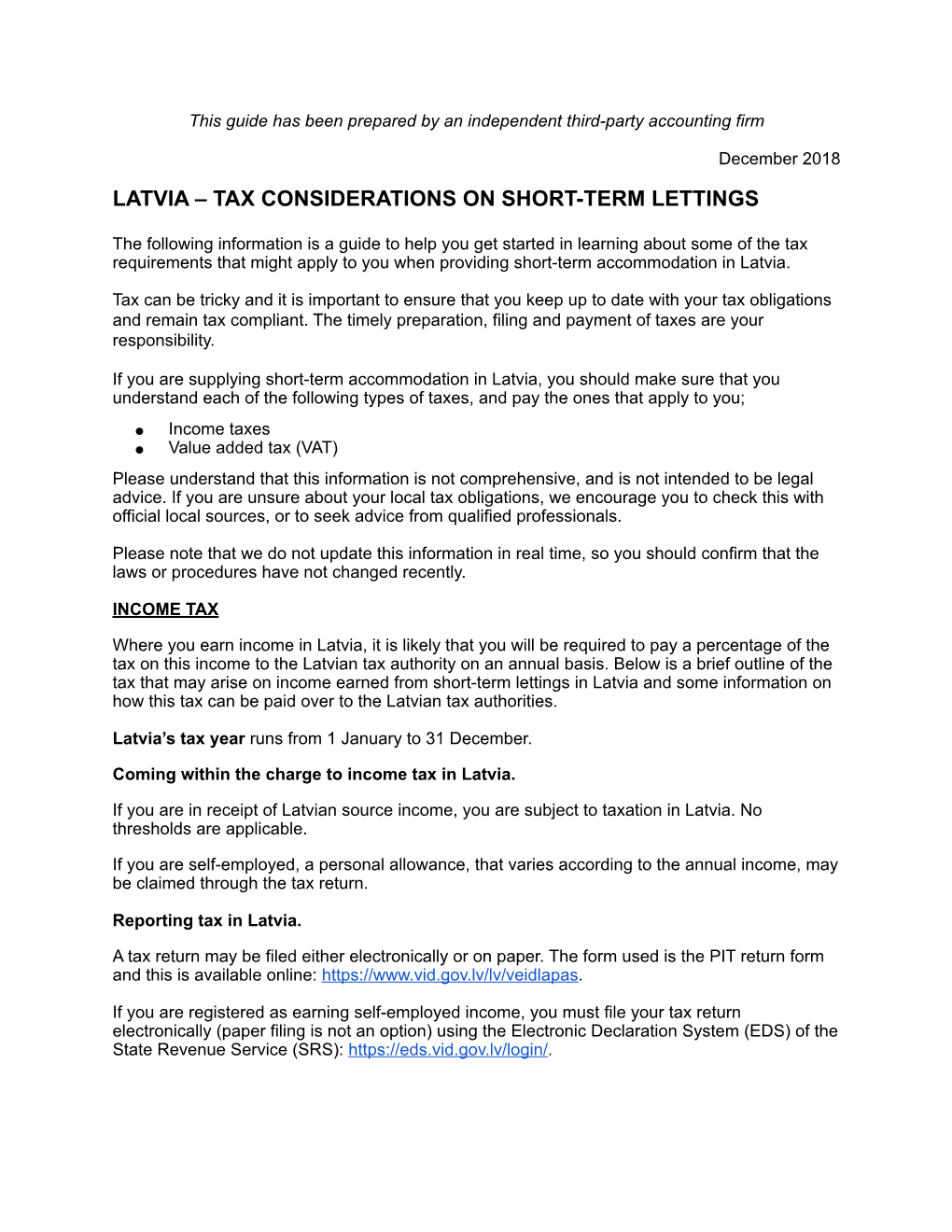 Latvia – Tax Considerations on Short-Term Lettings