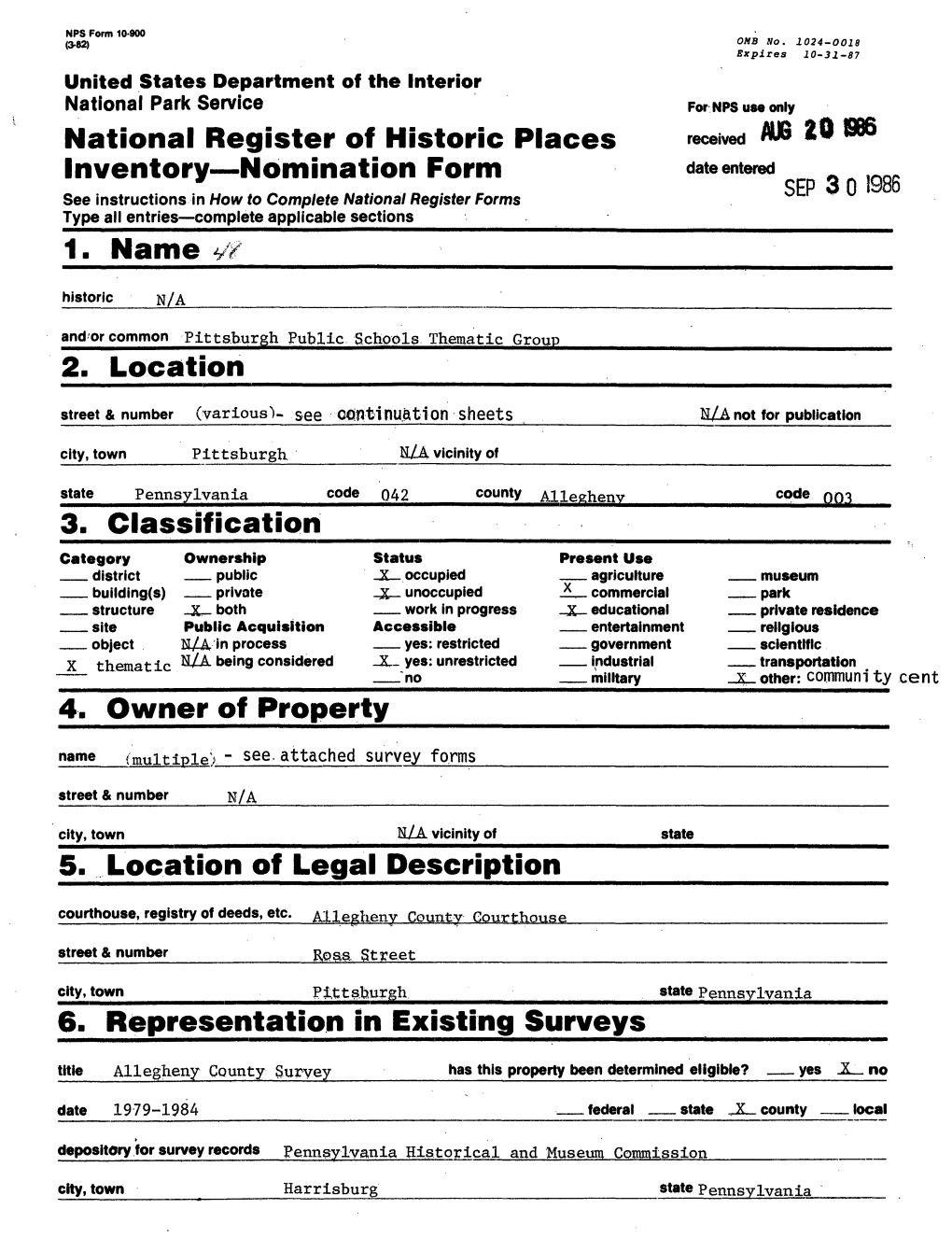 Pittsburgh Public Schools TR State Allegheny County , PA Tmg'& Ip'/Ft Nomination/Type of Review Date/Signature La Tin