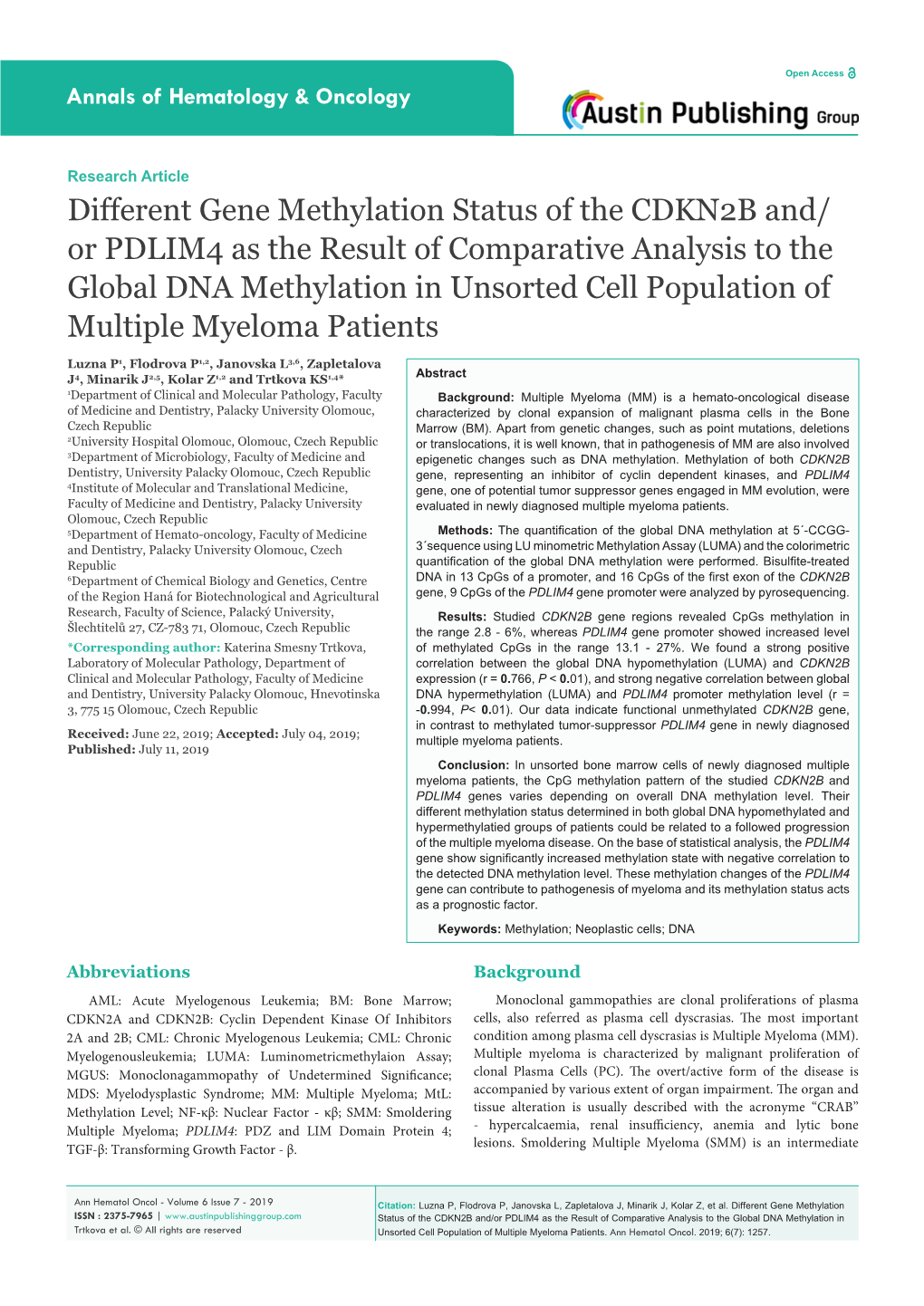 Different Gene Methylation Status of the CDKN2B And/Or PDLIM4 As The