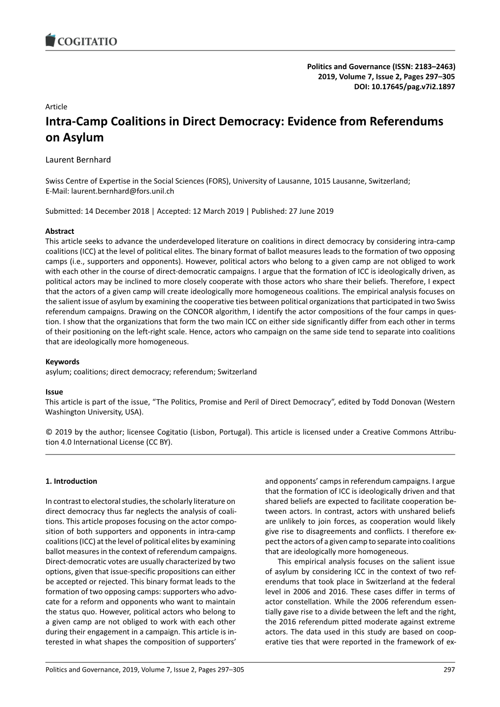 Intra-Camp Coalitions in Direct Democracy: Evidence from Referendums on Asylum