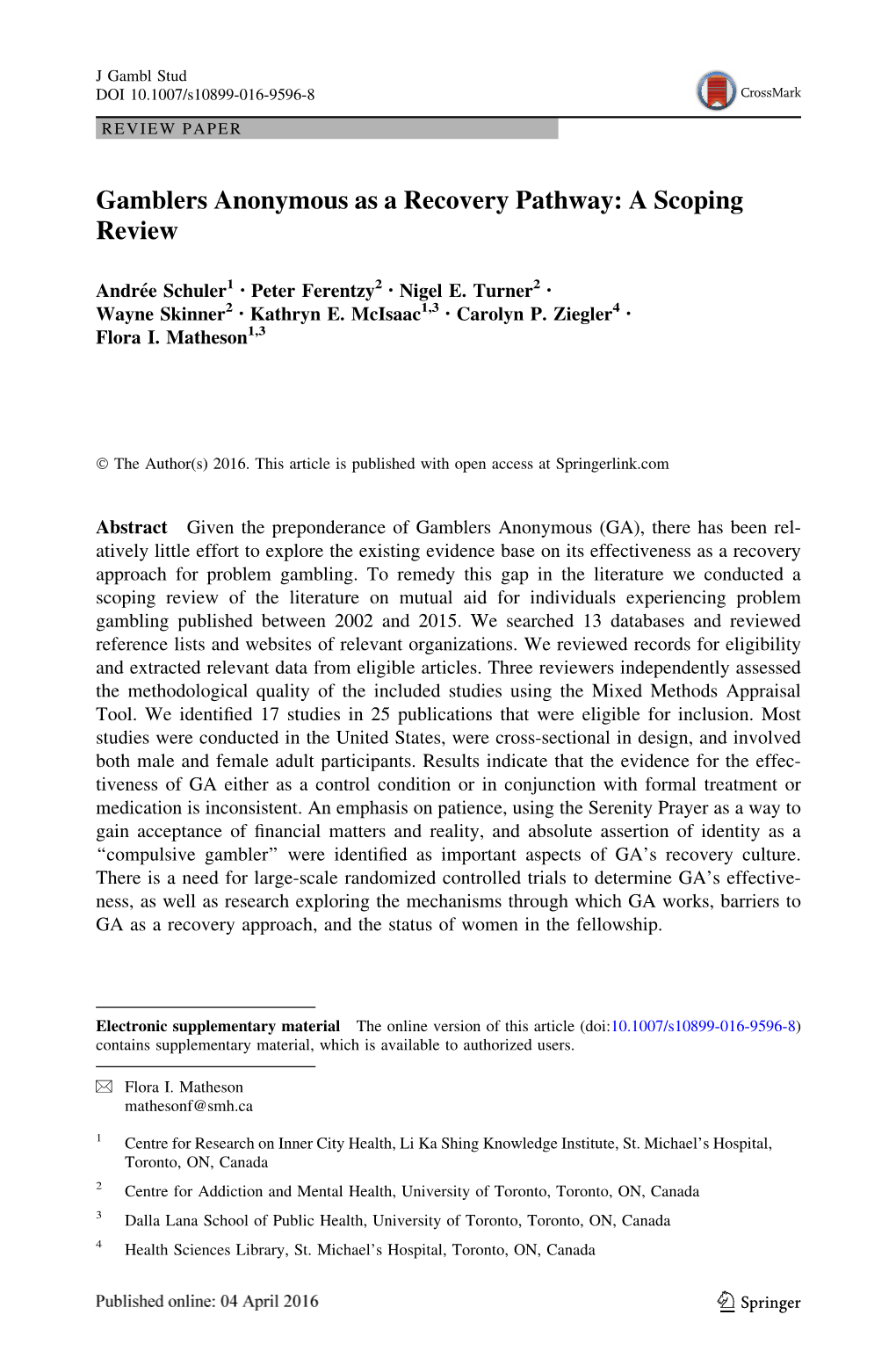 Gamblers Anonymous As a Recovery Pathway: a Scoping Review