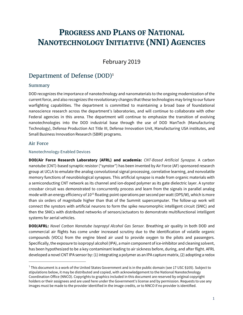 Progress and Plans of NNI Agencies, 2019