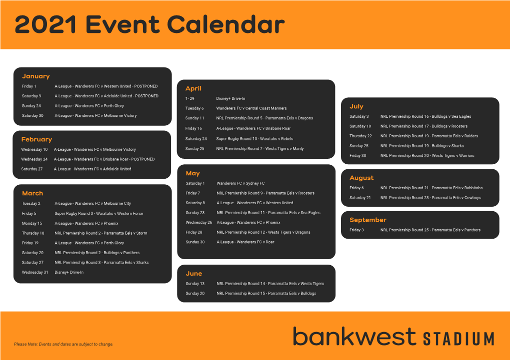 2021 Event Calendar