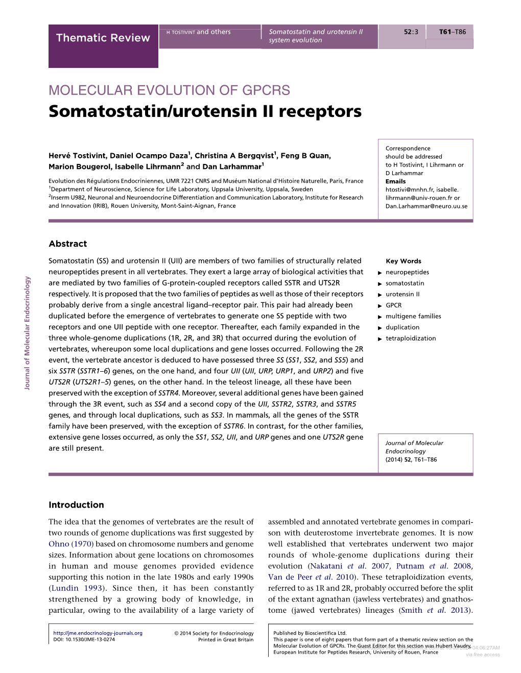 Somatostatin/Urotensin II Receptors