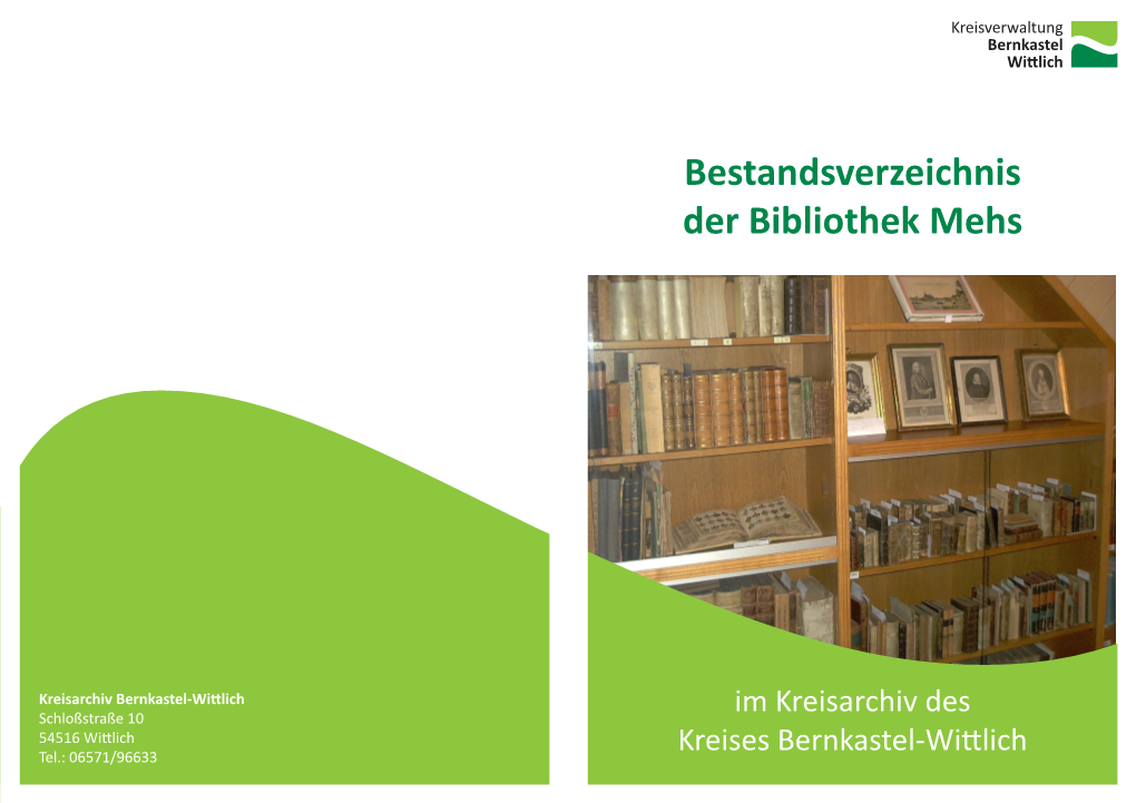 Bestandsverzeichnis Der Bibliothek Mehs