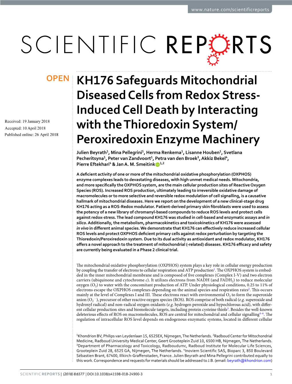 KH176 Safeguards Mitochondrial Diseased Cells from Redox Stress-Induced Cell Death by Interacting with the Thioredoxin System/Pe