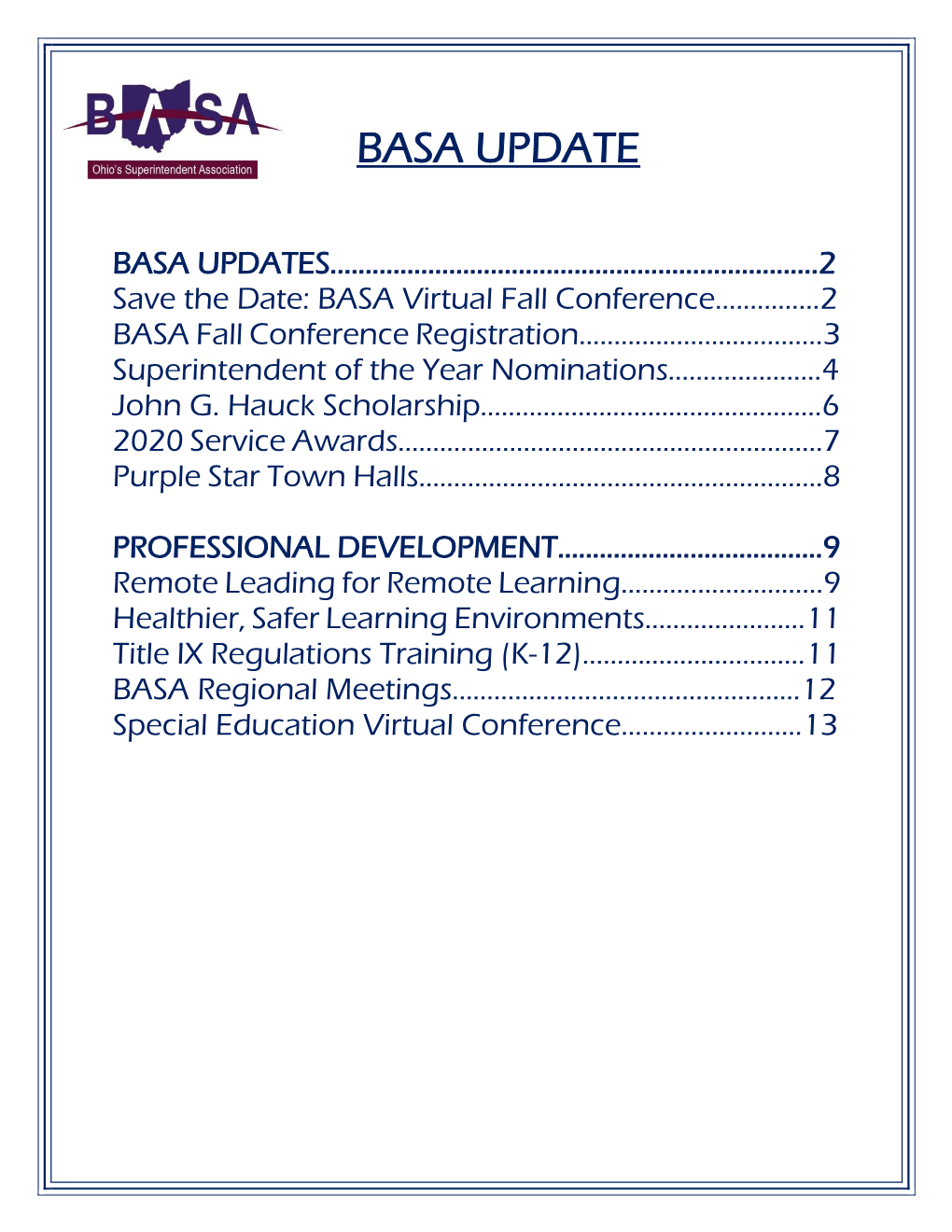 BASA Newsletter 8.31.2020