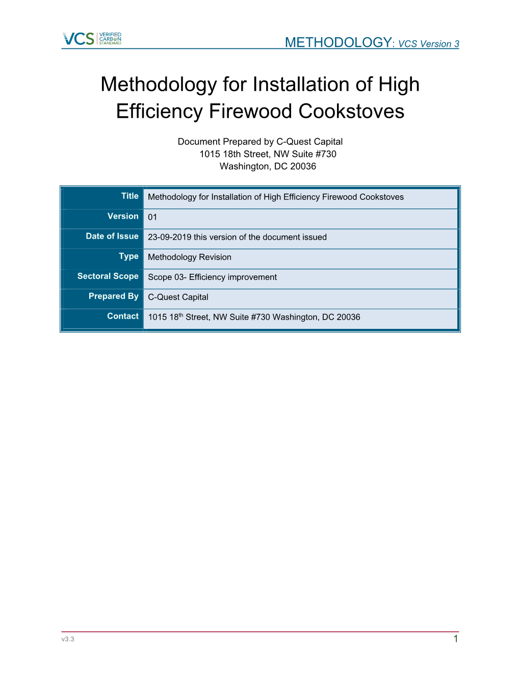 Methodology for Installation of High Efficiency Firewood Cookstoves 31DEC2019