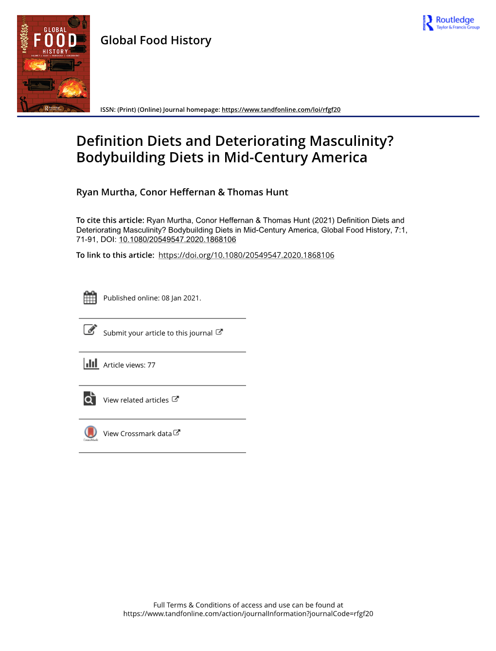 Definition Diets and Deteriorating Masculinity? Bodybuilding Diets in Mid-Century America