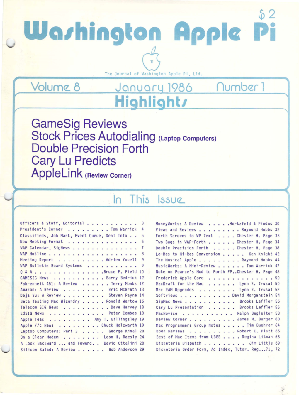 Washington Apple Pi Journal, January 1986