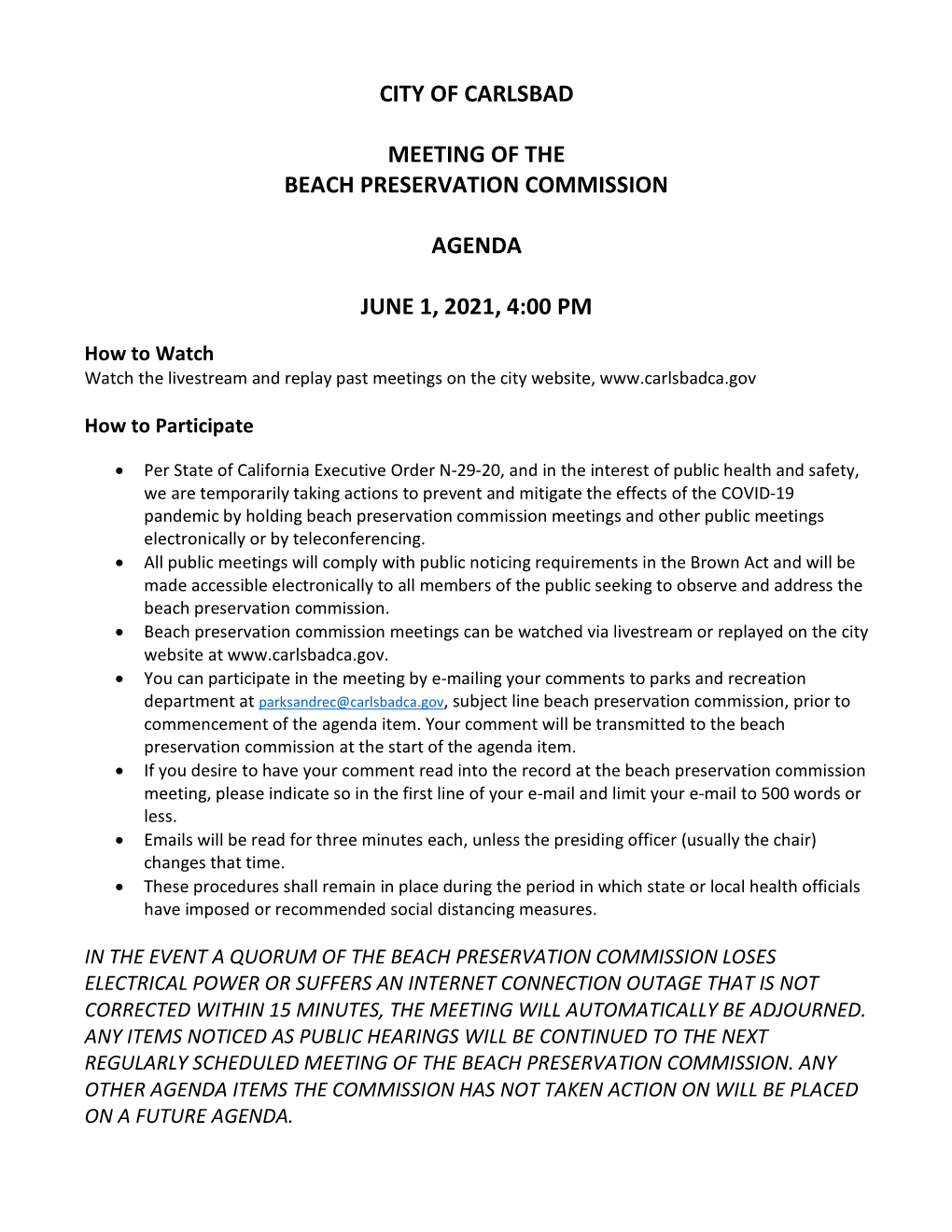 City of Carlsbad Meeting of the Beach Preservation