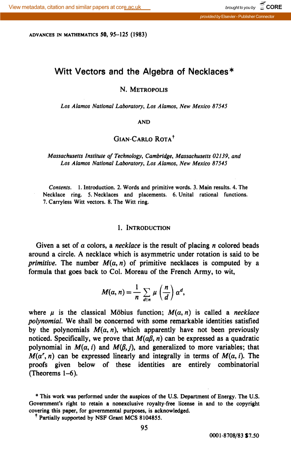 Witt Vectors and the Algebra of Necklaces*