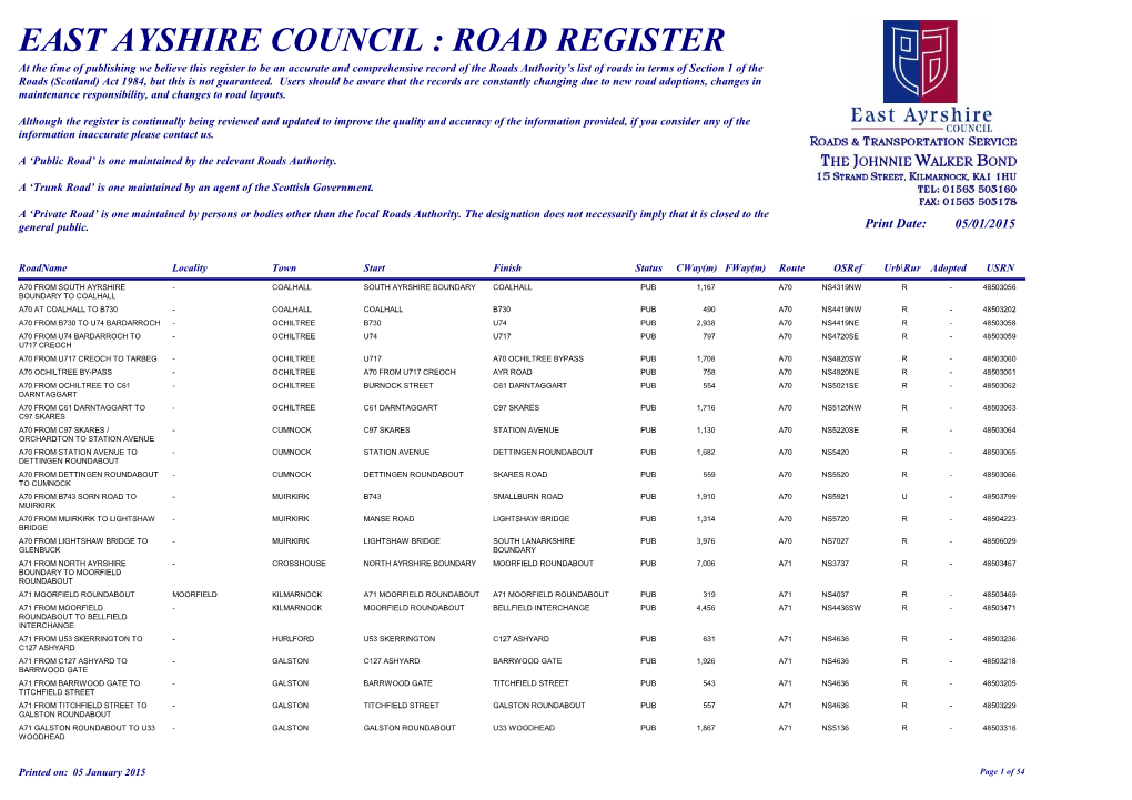 EAC Road Register YYYY-MM-DD