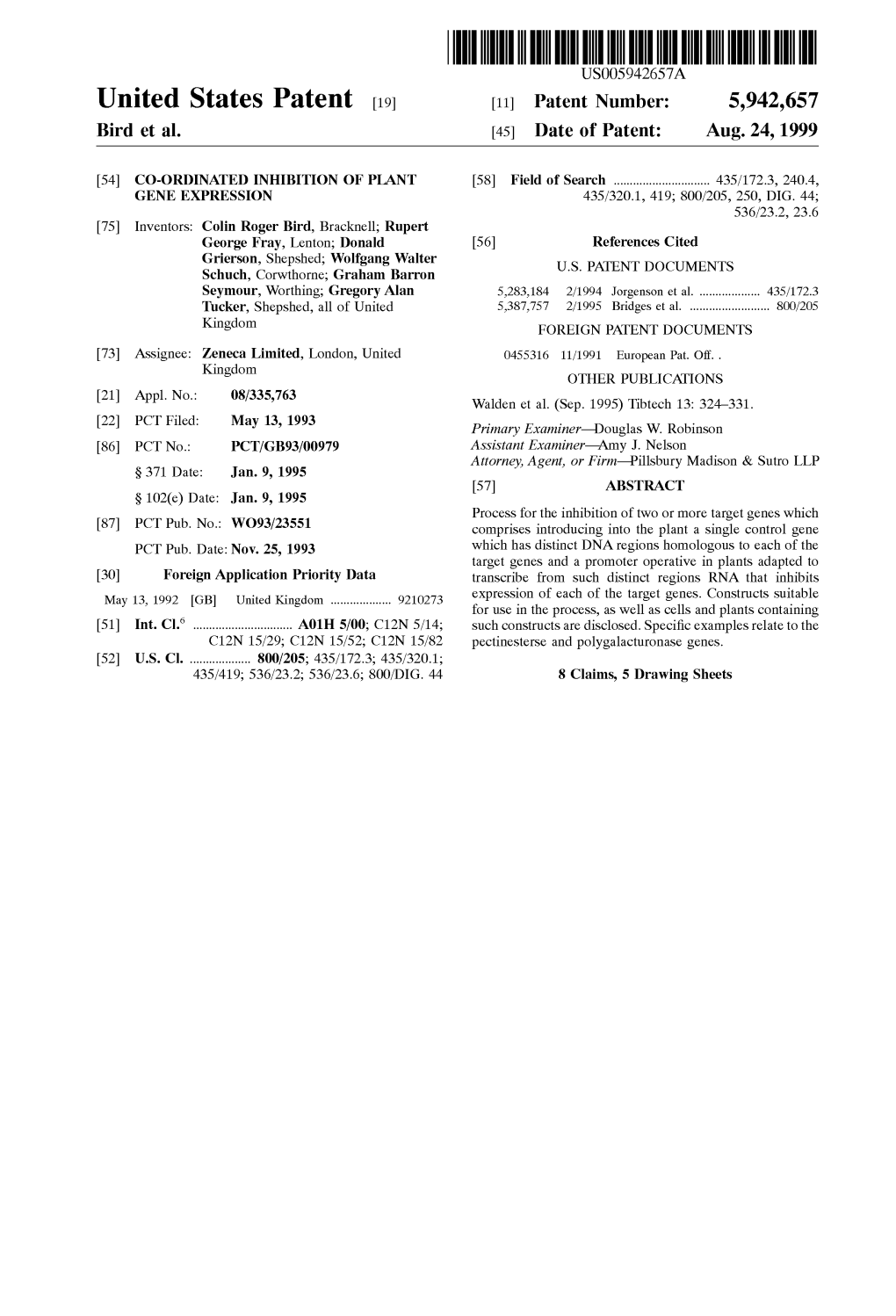 United States Patent (19) 11 Patent Number: 5,942,657 Bird Et Al