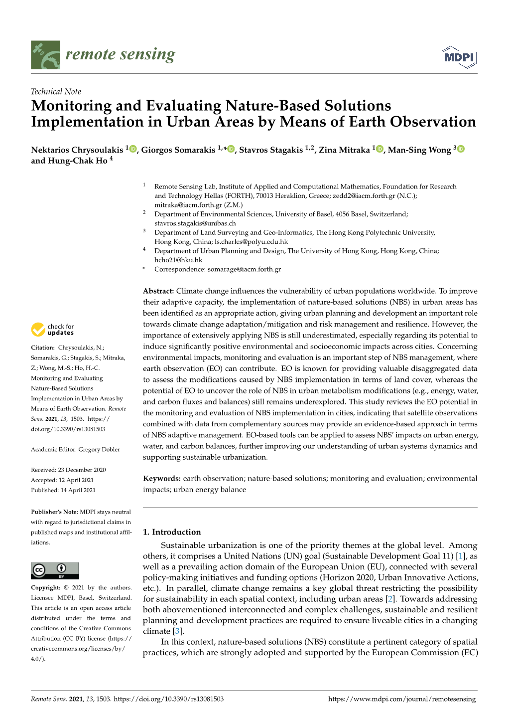 Monitoring and Evaluating Nature-Based Solutions Implementation in Urban Areas by Means of Earth Observation