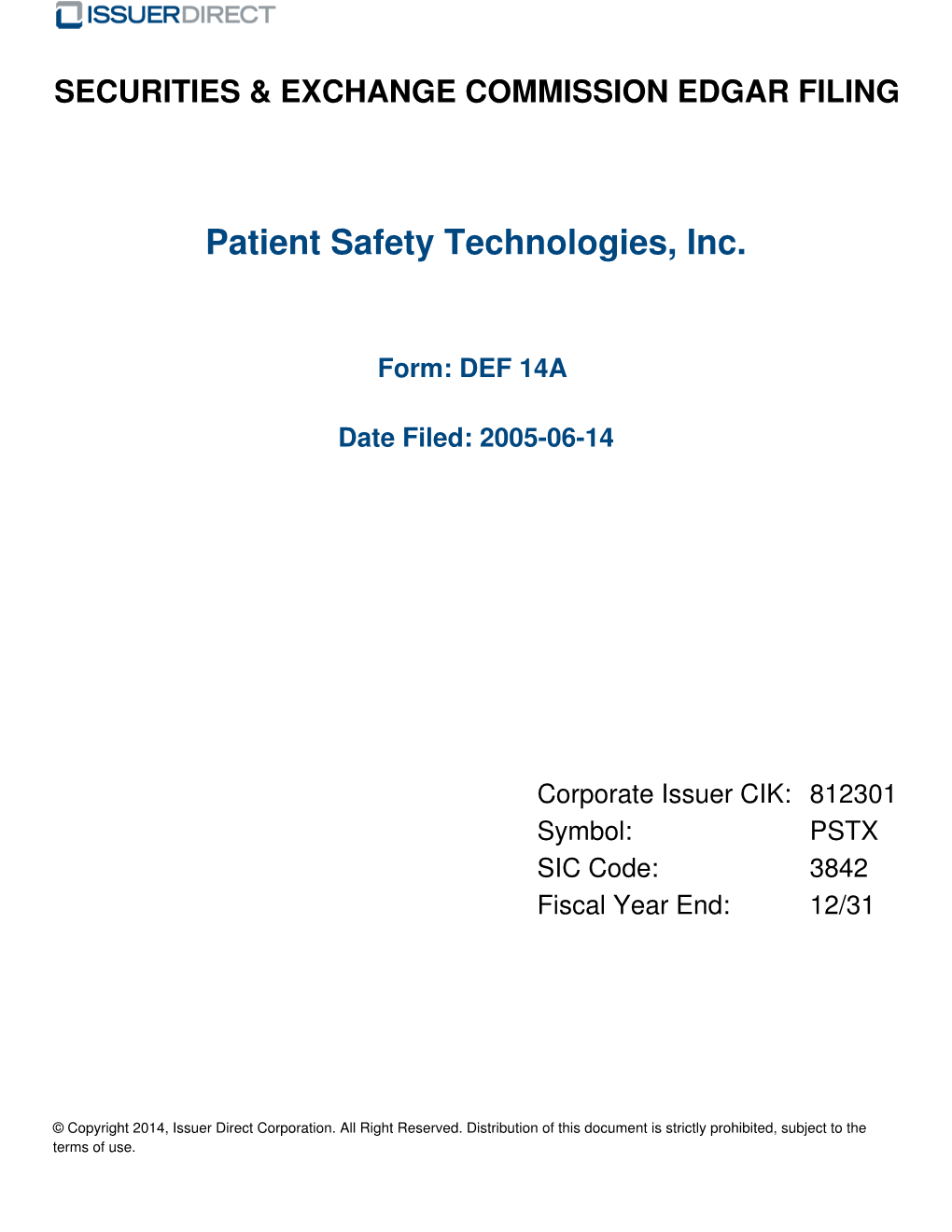 Patient Safety Technologies, Inc