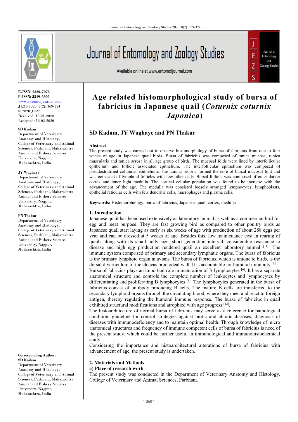 Age Related Histomorphological Study of Bursa of Fabricius in Japanese Quail