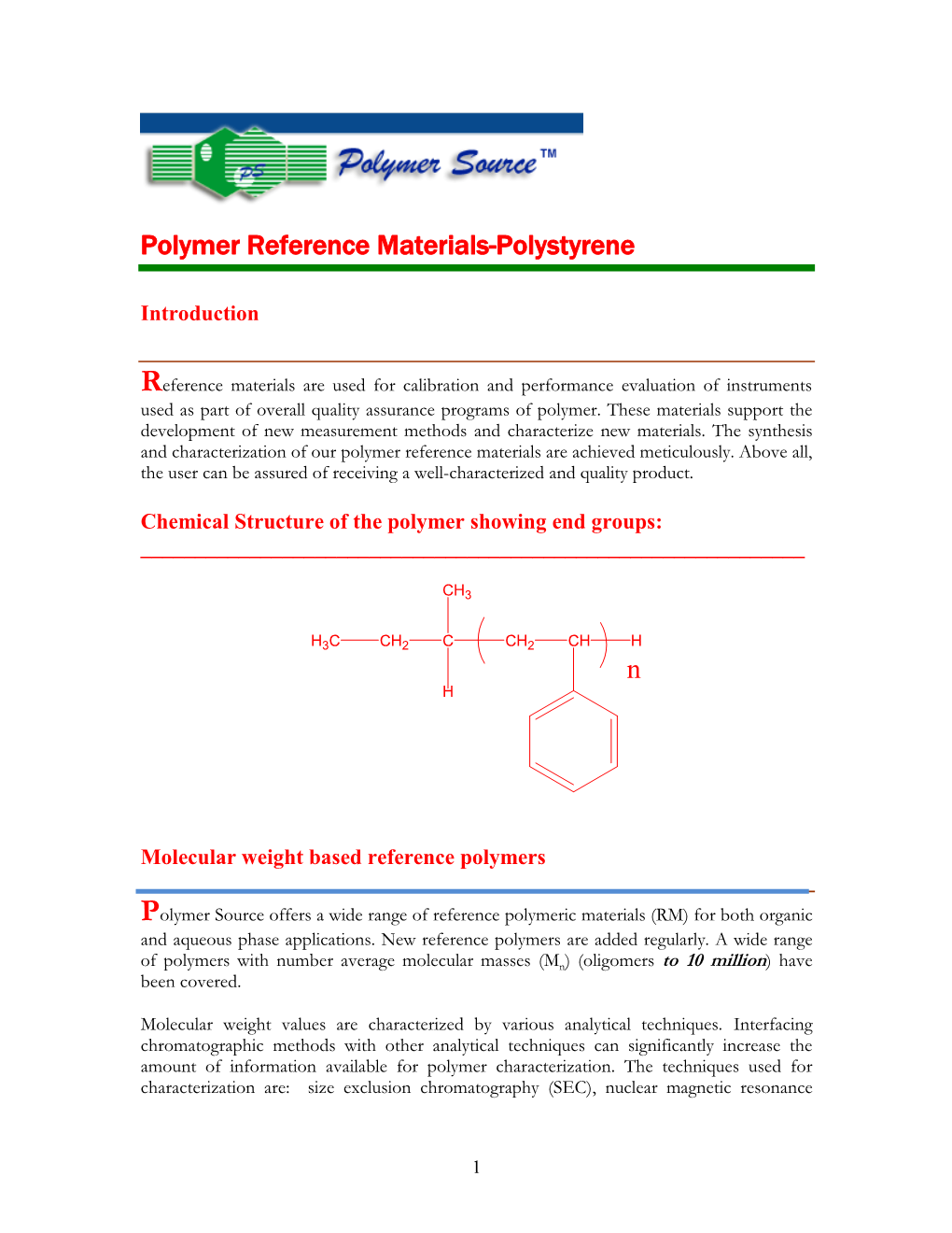 Polymer Reference Materials-Polystyrene