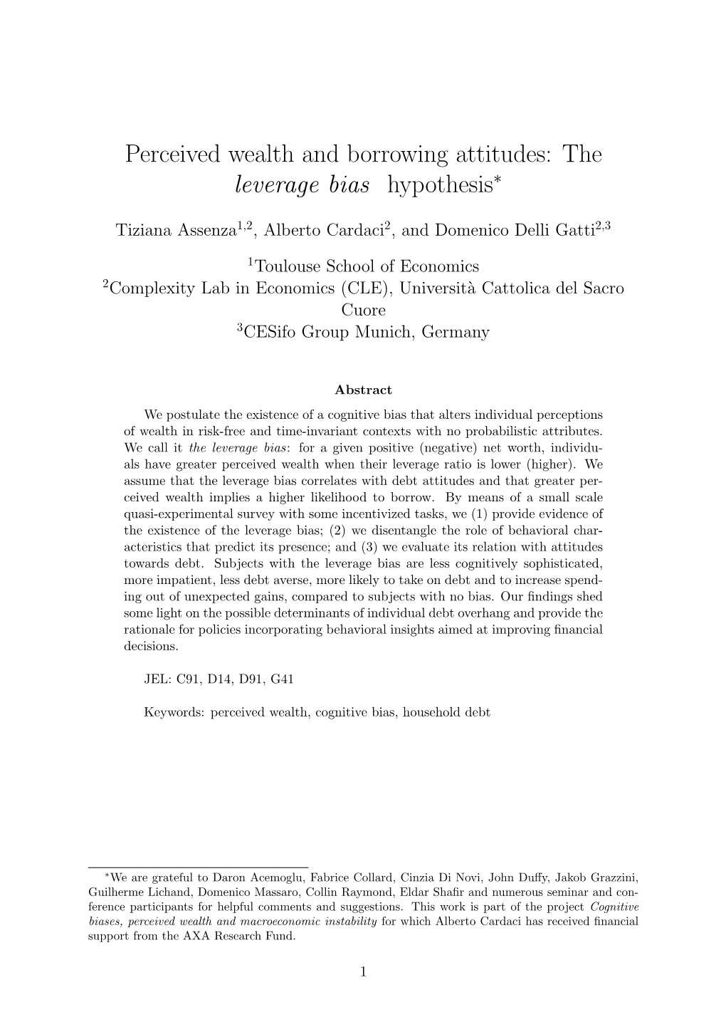 Perceived Wealth and Borrowing Attitudes: the Leverage Bias Hypothesis∗