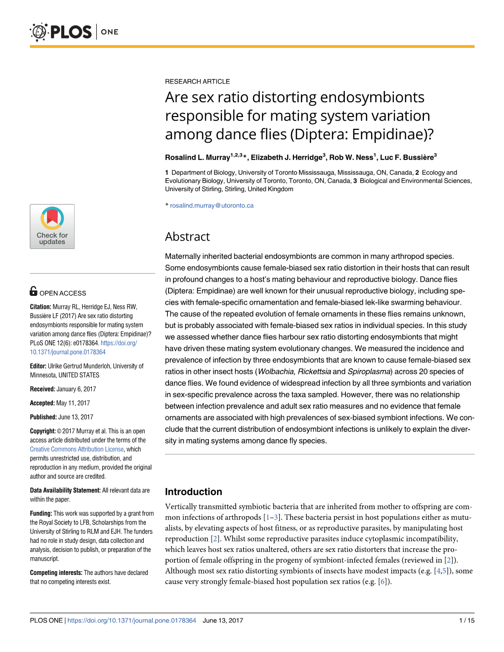 Are Sex Ratio Distorting Endosymbionts Responsible for Mating System Variation Among Dance Flies (Diptera: Empidinae)?