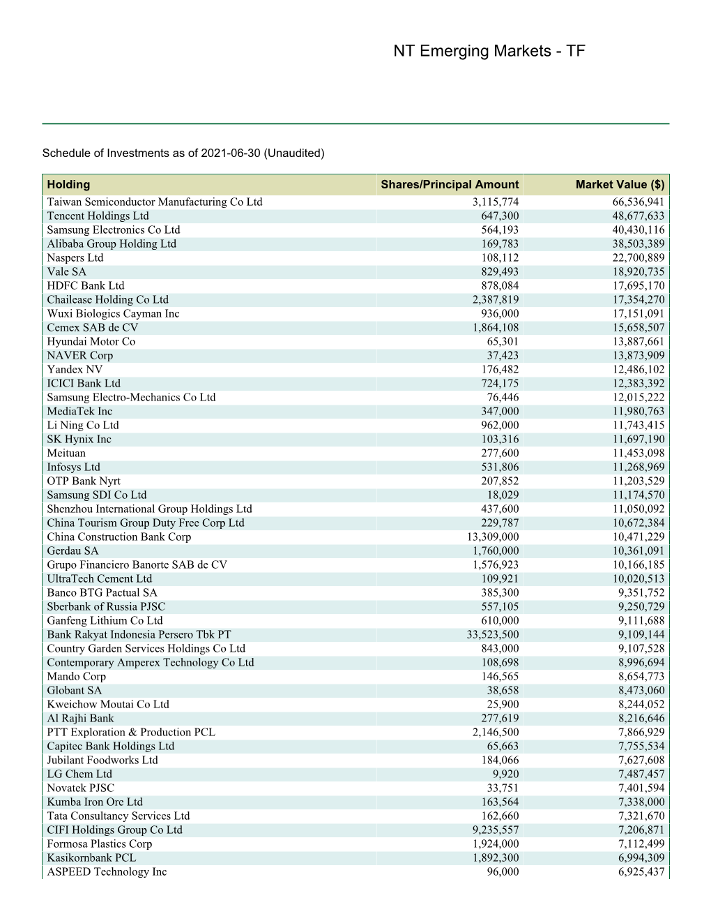 NT Emerging Markets - TF