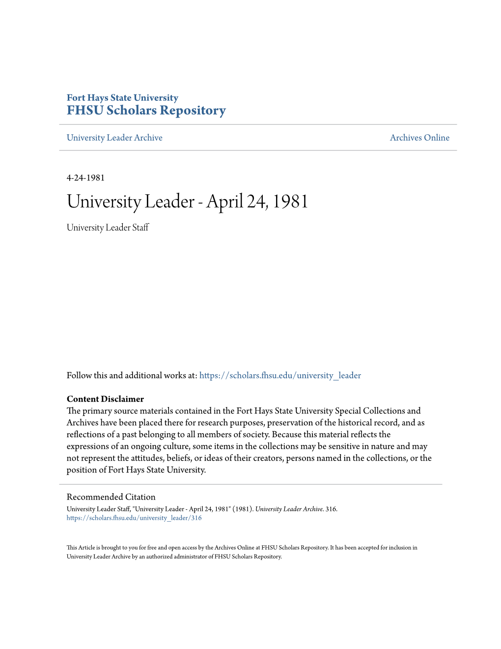 University Leader Archive Archives Online