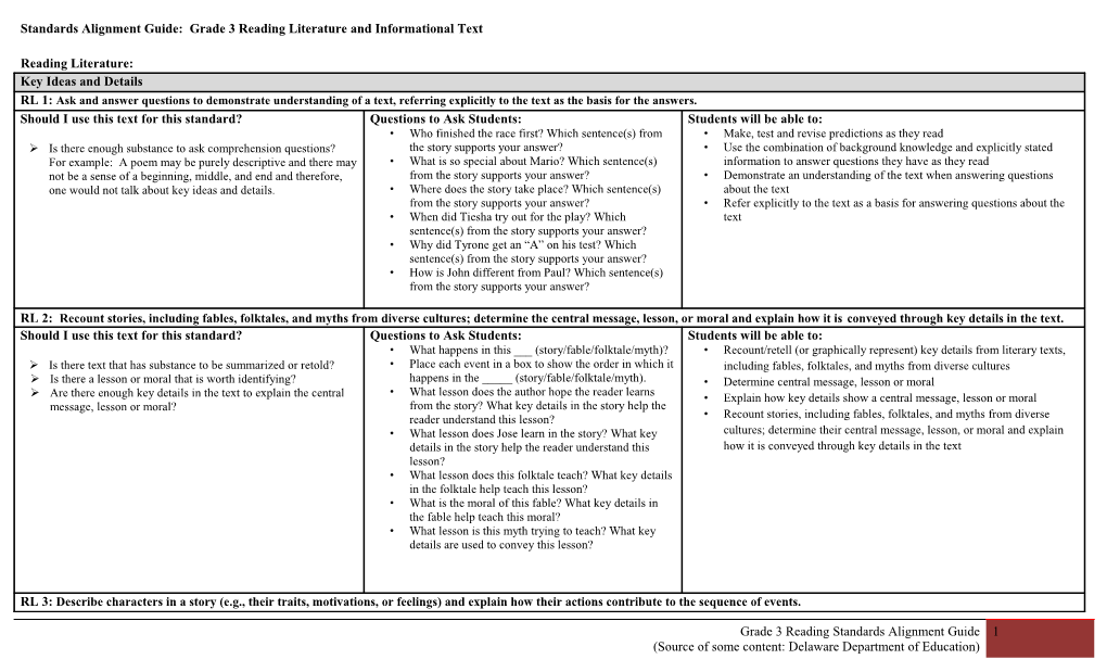 Standards Alignment Guide: Grade 3 Reading Literature and Informational Text