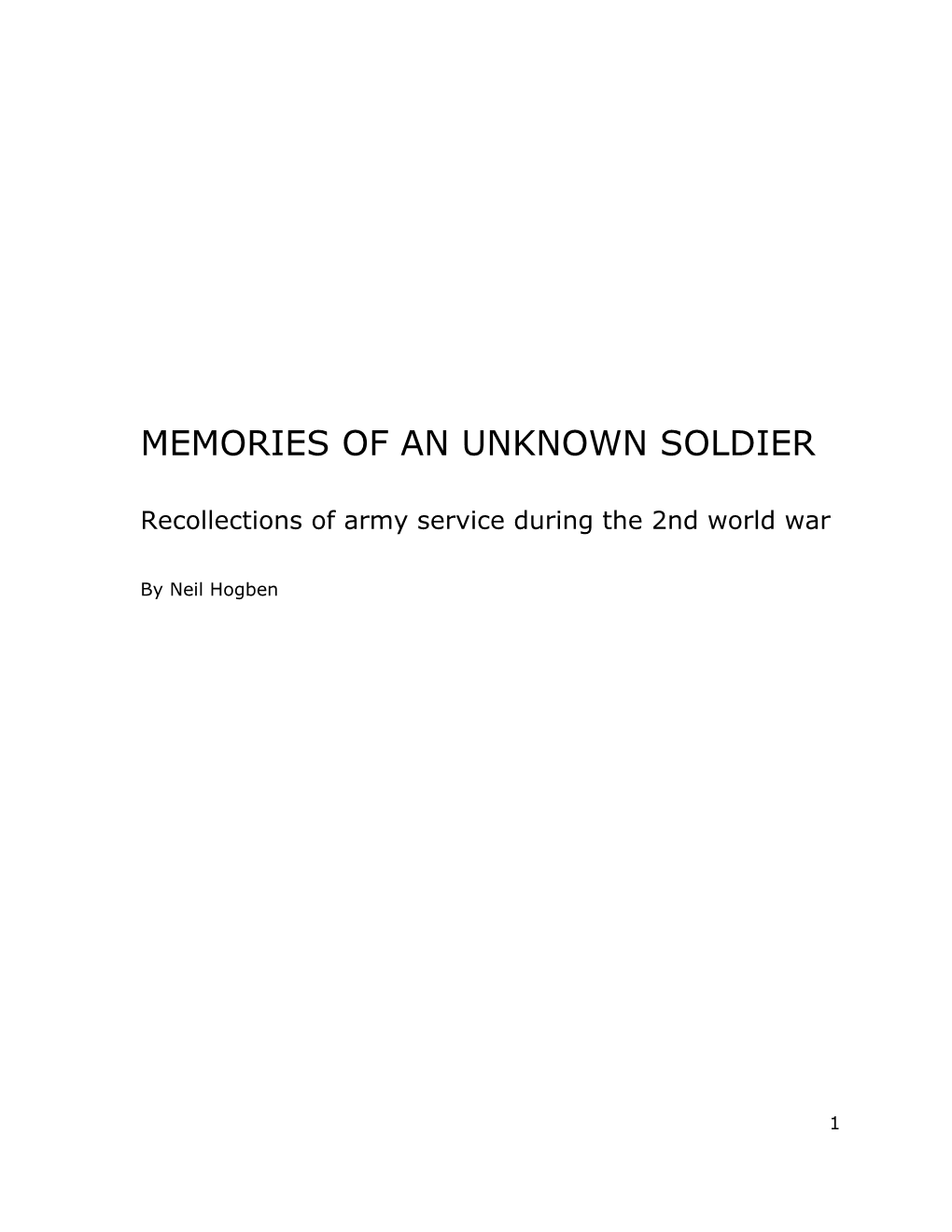 Memories of an Unknown Soldier