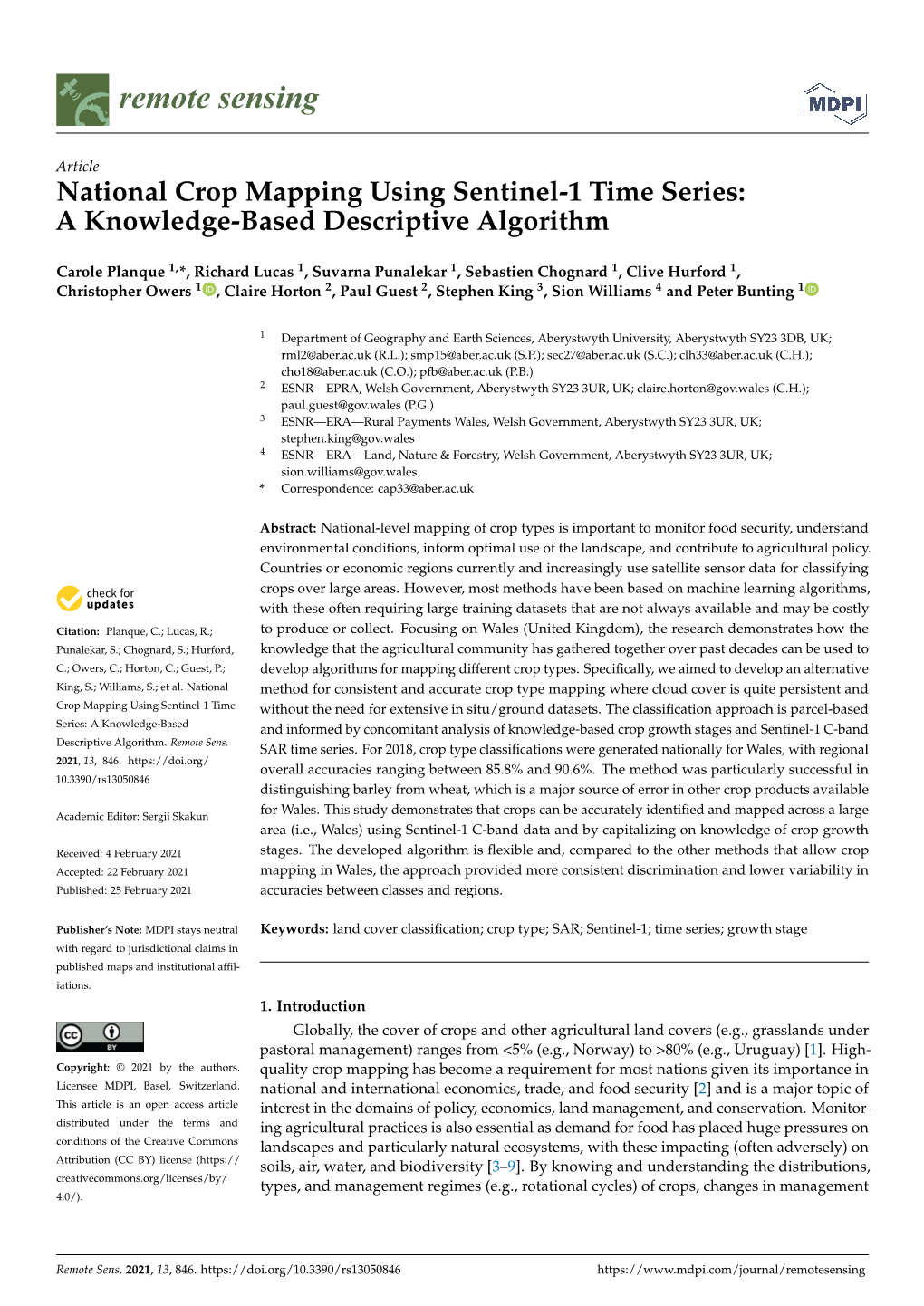 National Crop Mapping Using Sentinel-1 Time Series: a Knowledge-Based Descriptive Algorithm