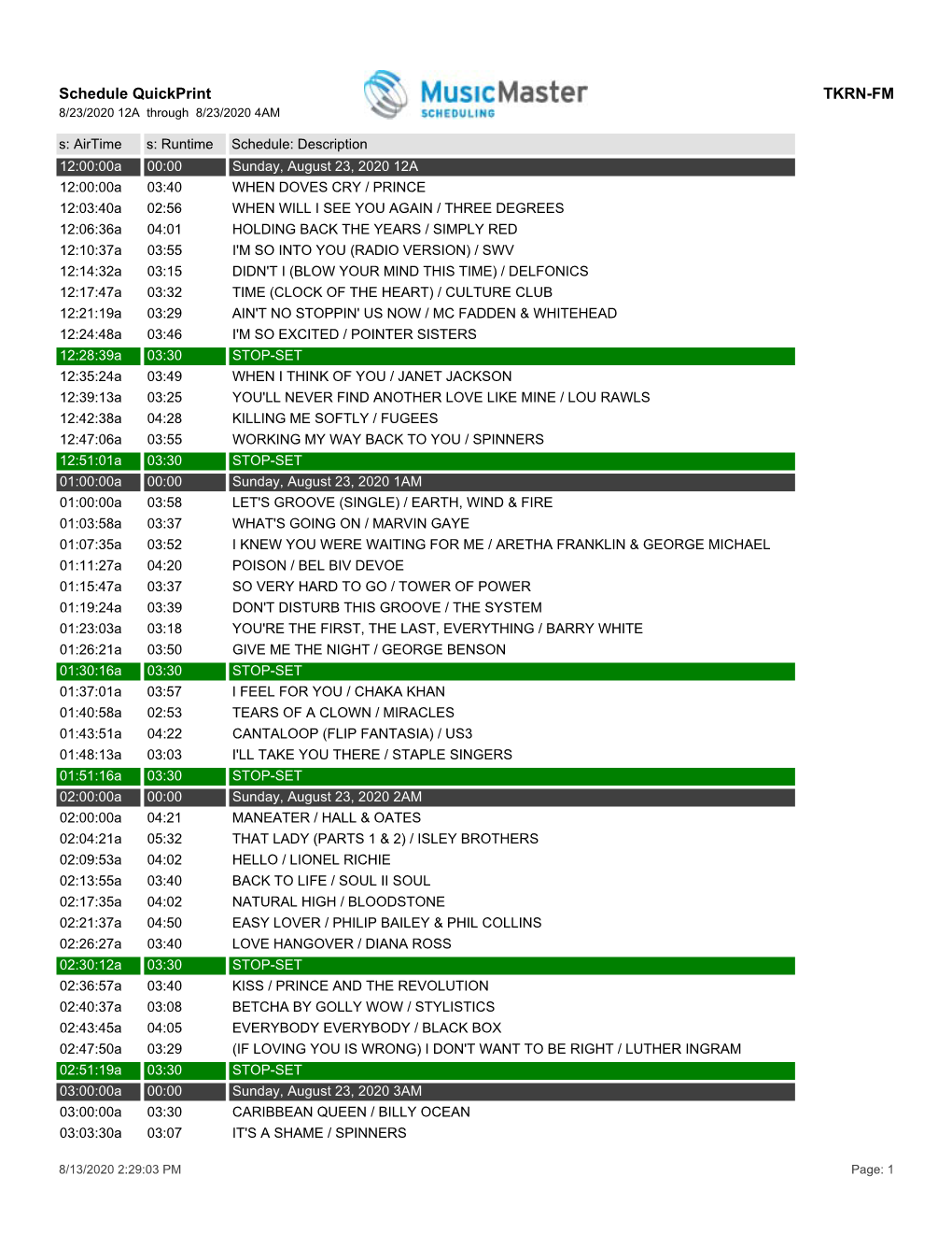 Schedule Quickprint TKRN-FM