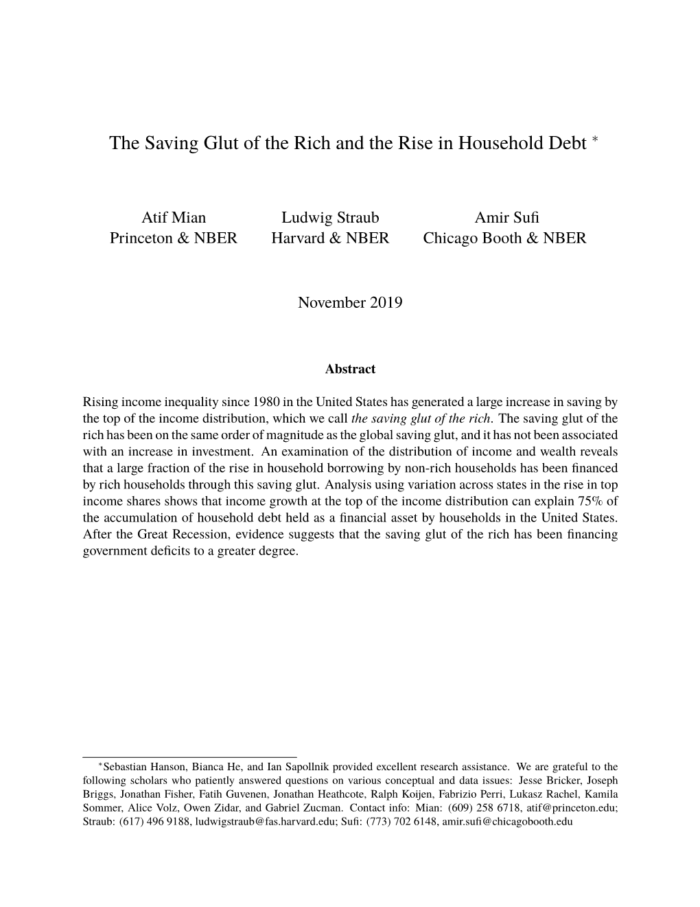 The Saving Glut of the Rich and the Rise in Household Debt ∗