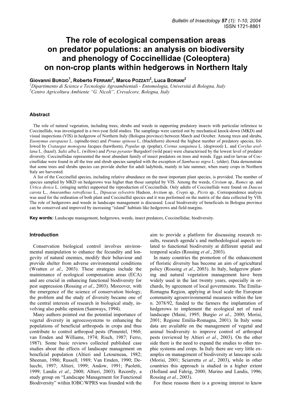 An Analysis on Biodiversity and Phenology of Coccinellidae (Coleoptera) on Non-Crop Plants Within Hedgerows in Northern Italy