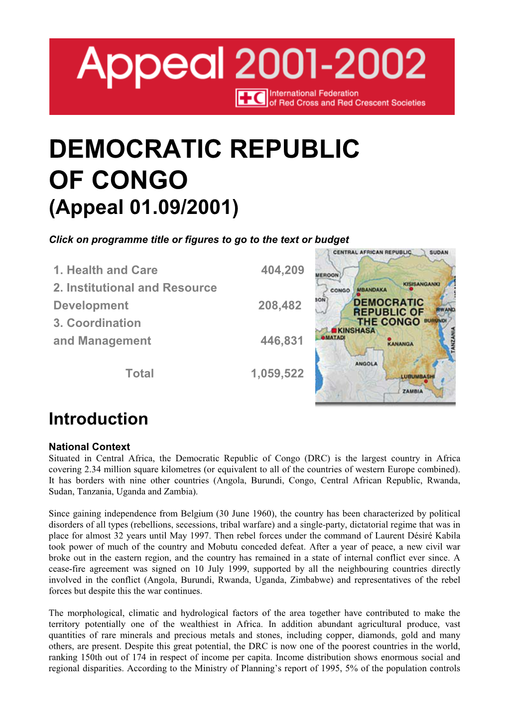 DEMOCRATIC REPUBLIC of CONGO (Appeal 01.09/2001)