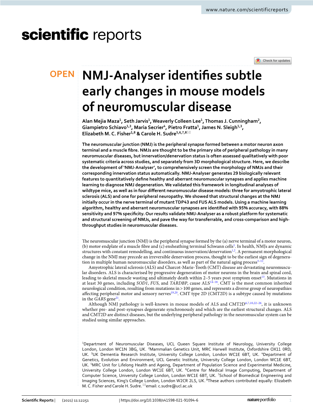 NMJ-Analyser Identifies Subtle Early Changes in Mouse Models of Neuromuscular Disease