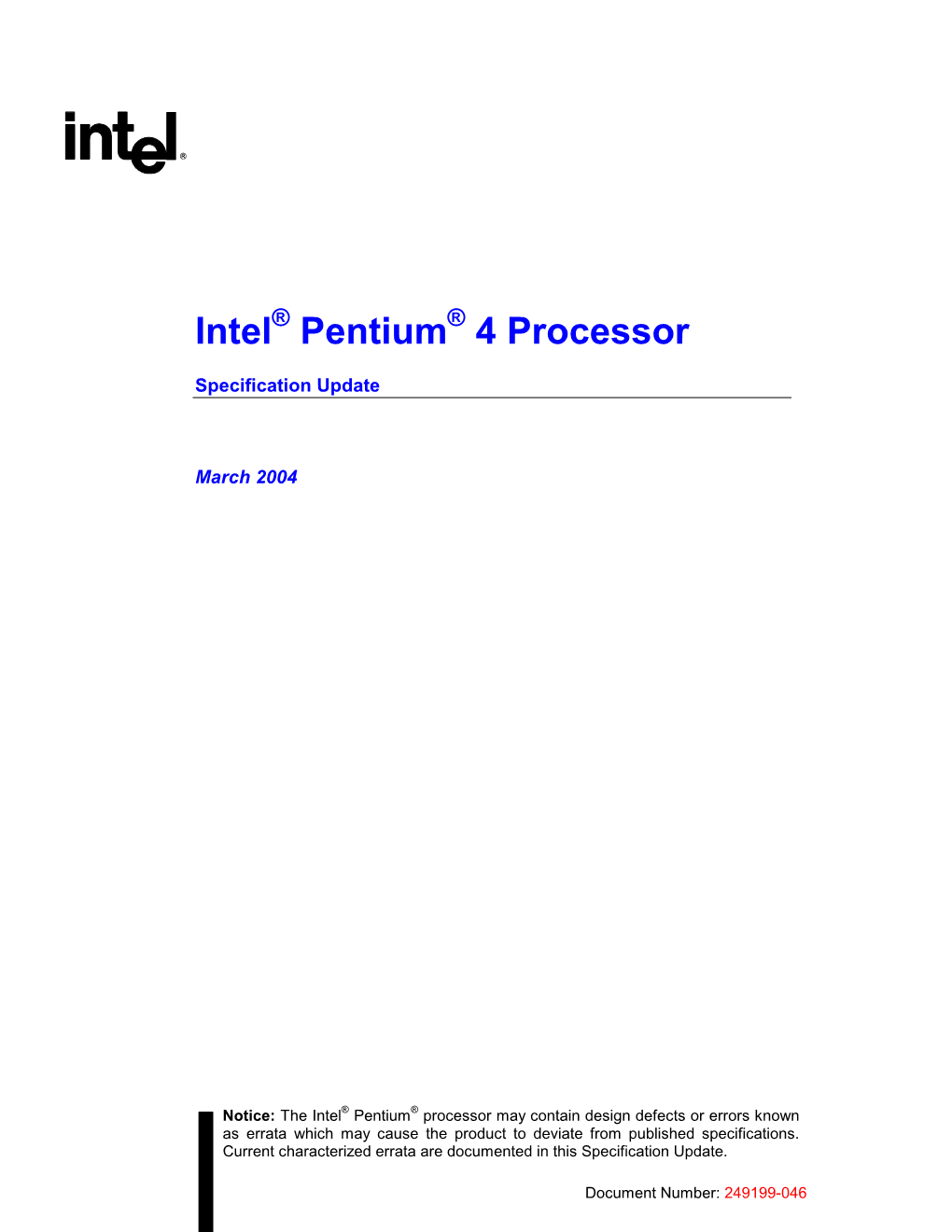 Intel(R) Pentiu(R) 4 Processor Specification Update