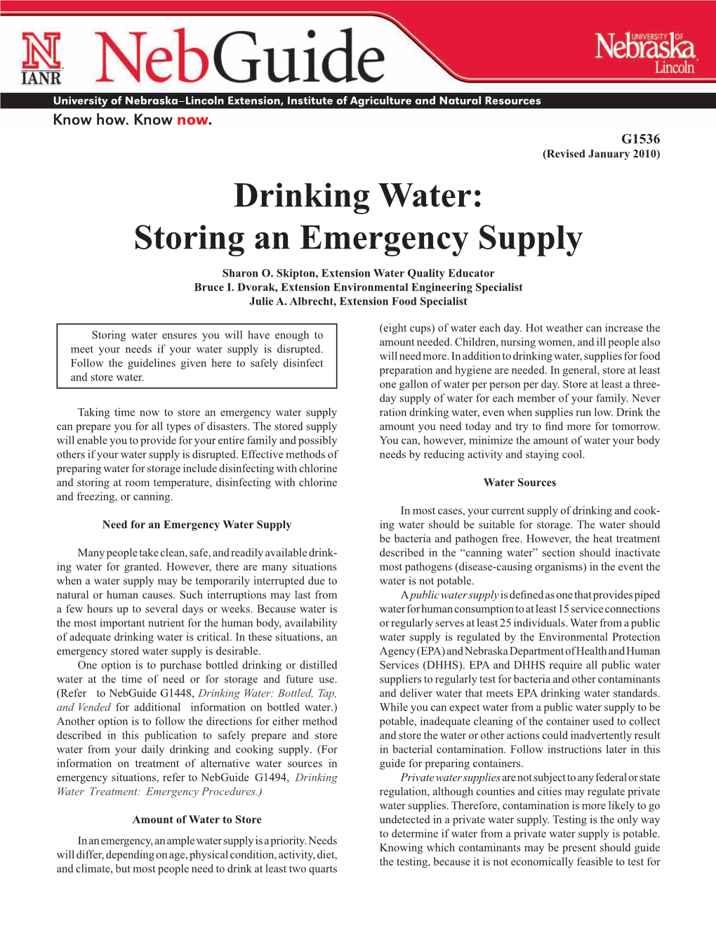 Drinking Water: Storing an Emergency Supply Sharon O