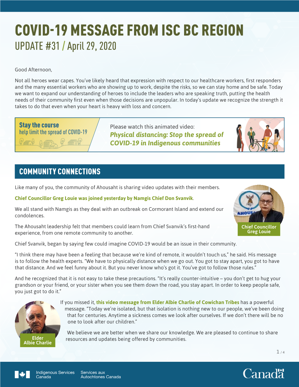 COVID-19 MESSAGE from ISC BC REGION UPDATE #31 / April 29, 2020