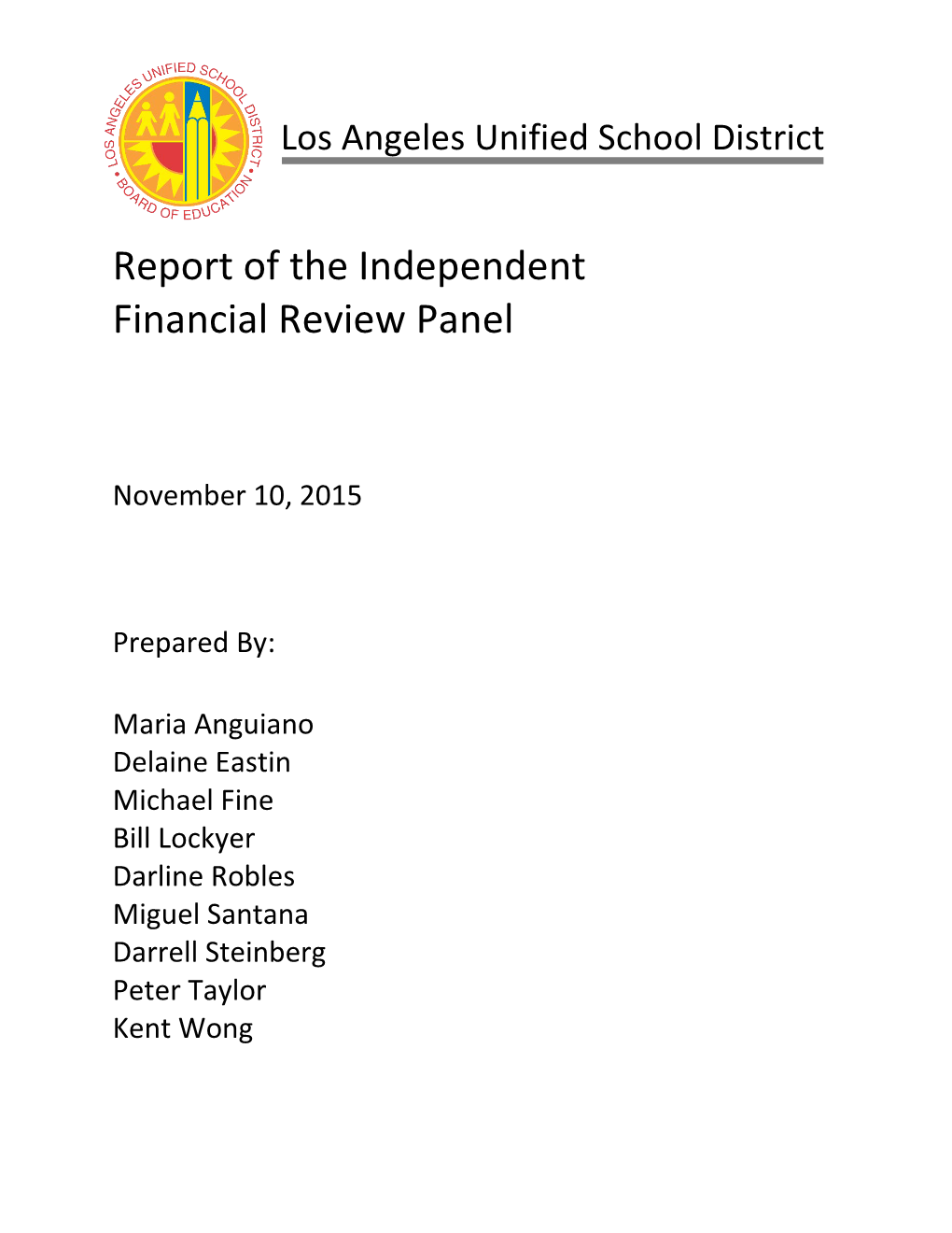 Report of the Independent Financial Review Panel