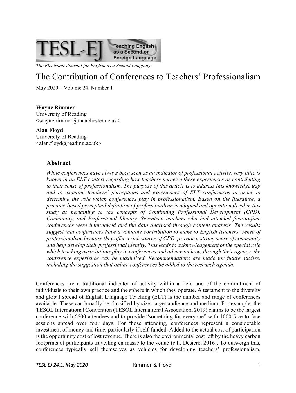 The Contribution of Conferences to Teachers' Professionalism