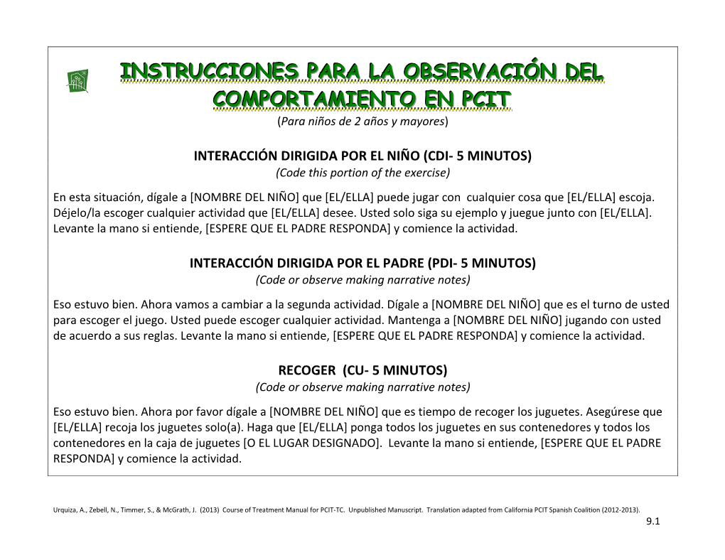 Instrucciones Para La Observación Del Comportamiento En Pcit