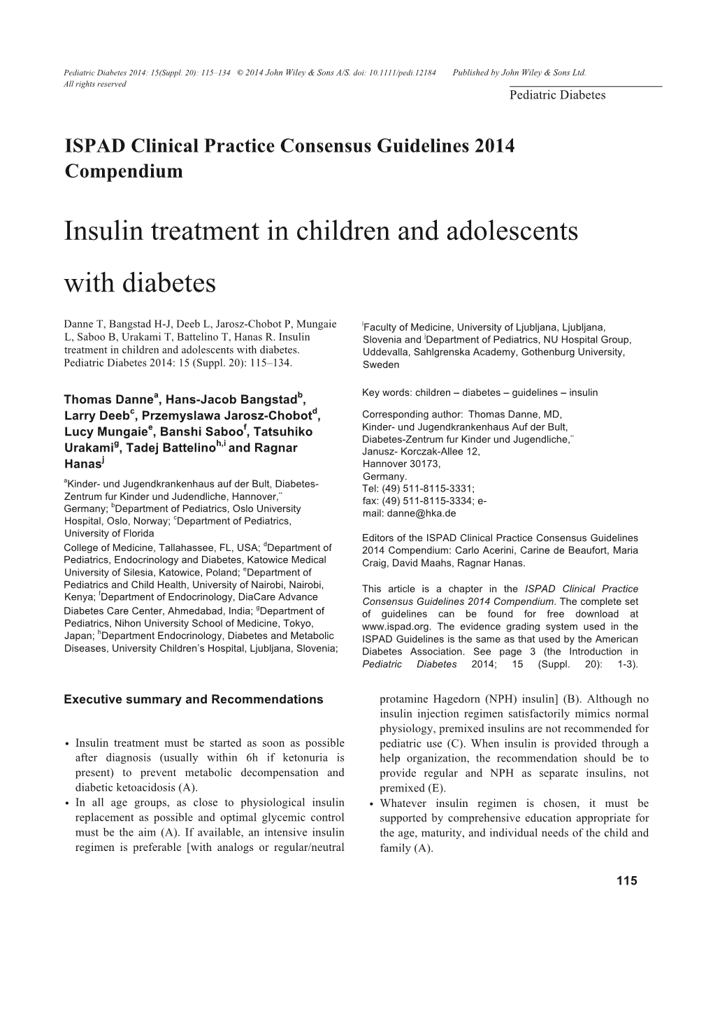 Insulin Treatment in Children and Adolescents with Diabetes