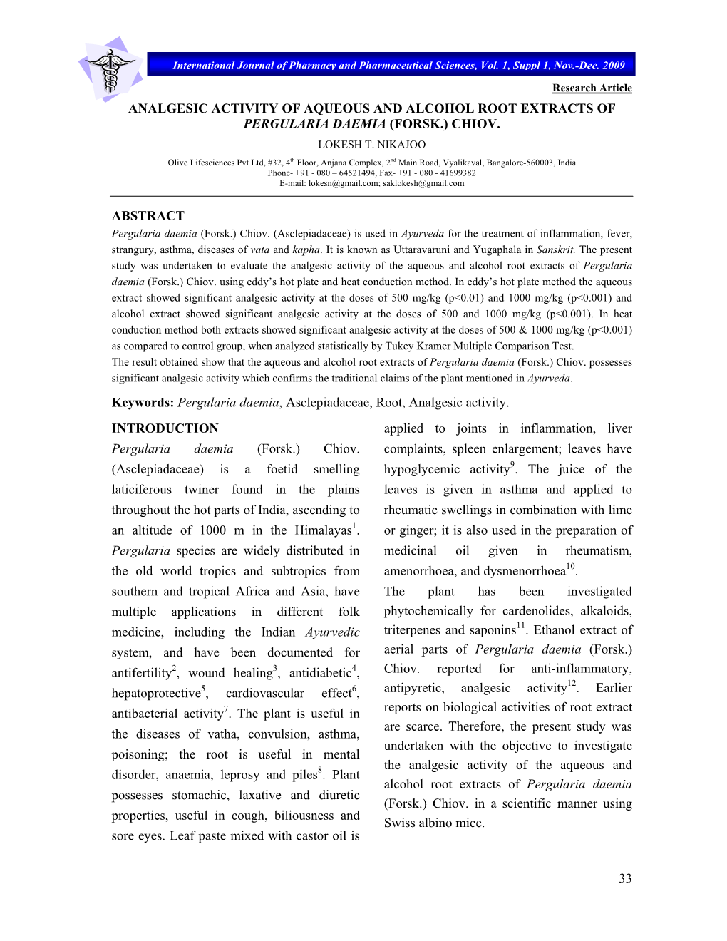 33 Analgesic Activity of Aqueous and Alcohol Root