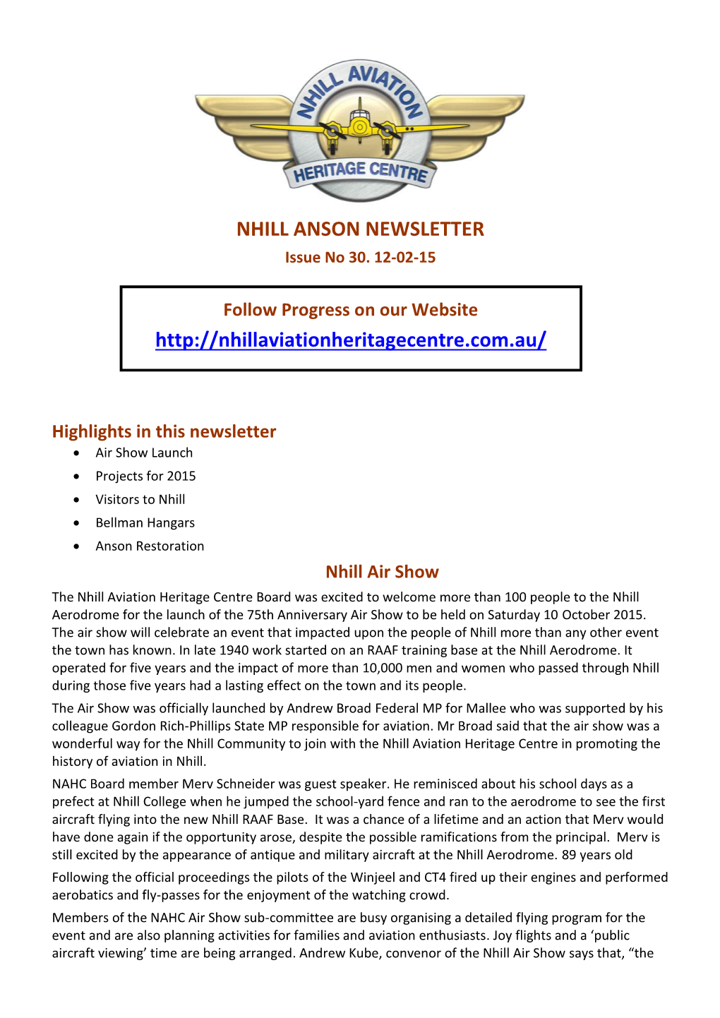 Nhill Anson Newsletter