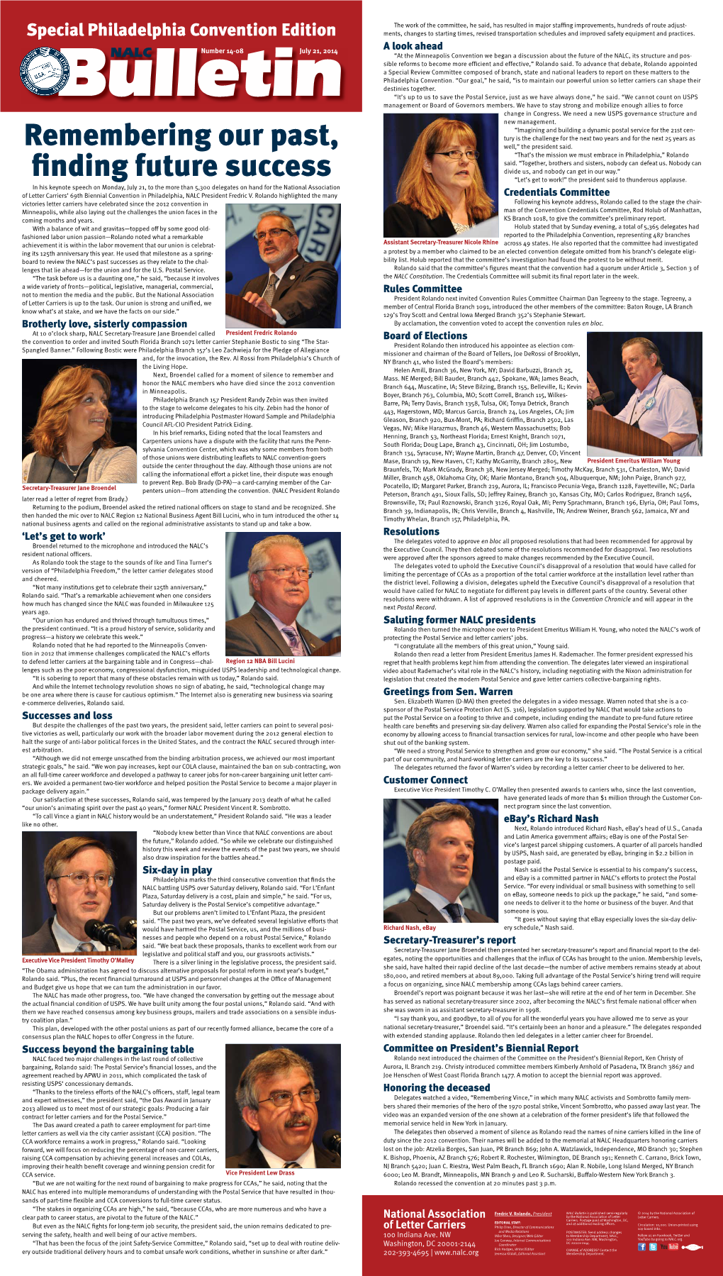 NALC Bulletin Is Published Semi-Regularly © 2014 by the National Association of National Association by the National Association of Letter Letter Carriers