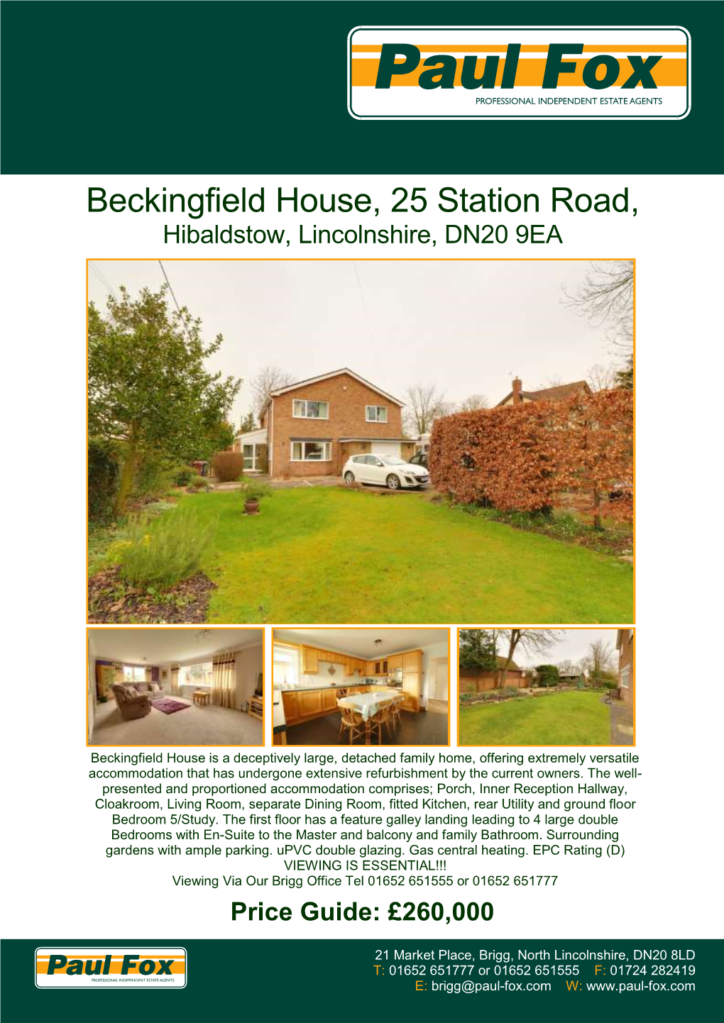 Beckingfield House, 25 Station Road, Hibaldstow, Lincolnshire, DN20 9EA