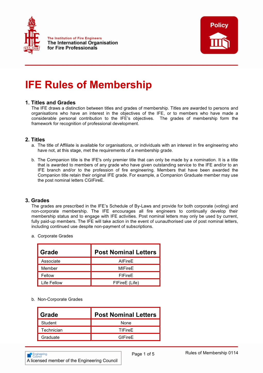 IFE Rules of Membership