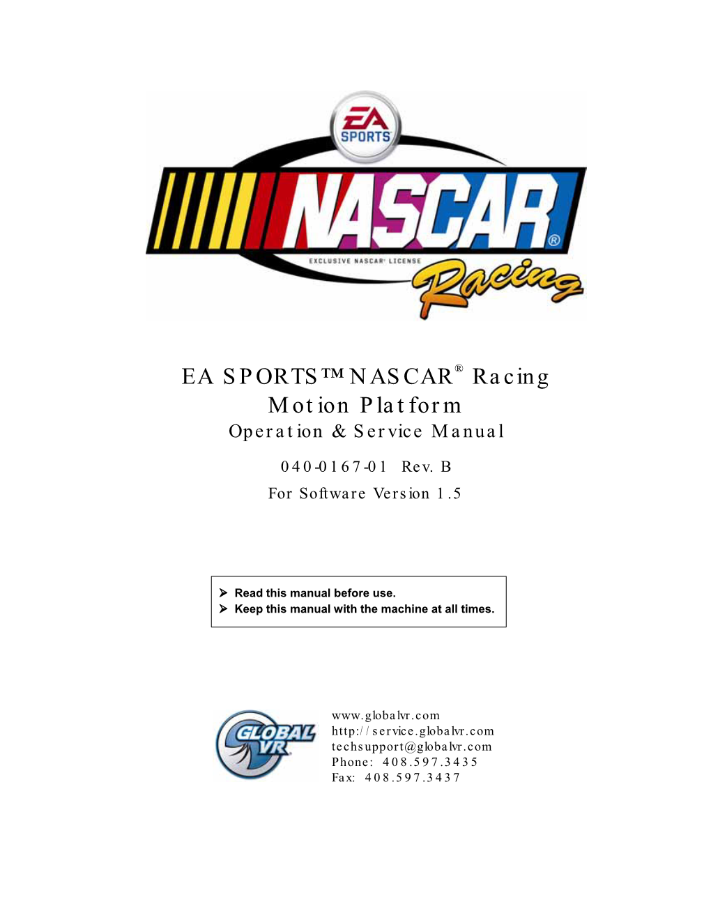 NASCAR Racing Version 1.5 Motion Platform Operation & Service Manual